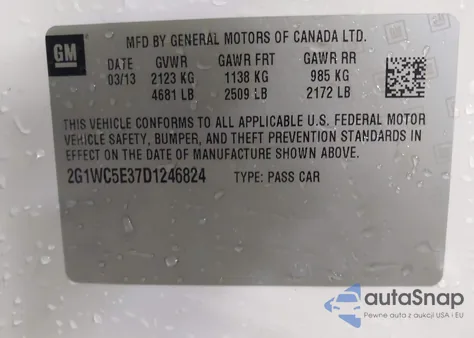 2013 Chevrolet Impala Ltz из США, поврежденный, VIN 2G1WC5E37D1246824